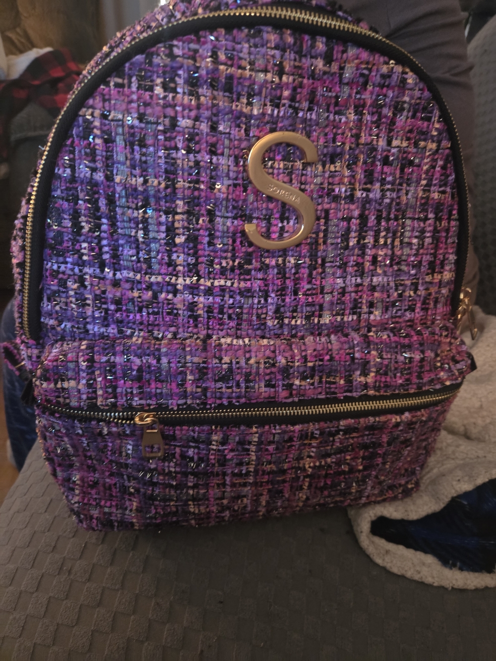 Purple Tweed Mini Backpack